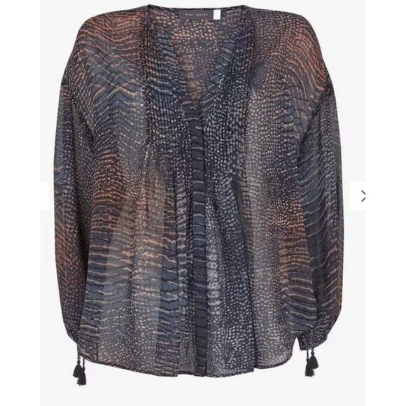 Mint Velvet Blouse Tunic Marlee Snake Print Blue Multi Semi Sheer Size 8 Luxury - Picture 1 of 8